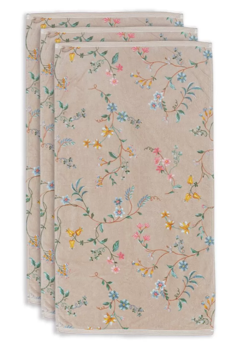 Outlet Pip Studio Badhanddoek Set/3 Les Fleurs 55X100 Cm Khaki