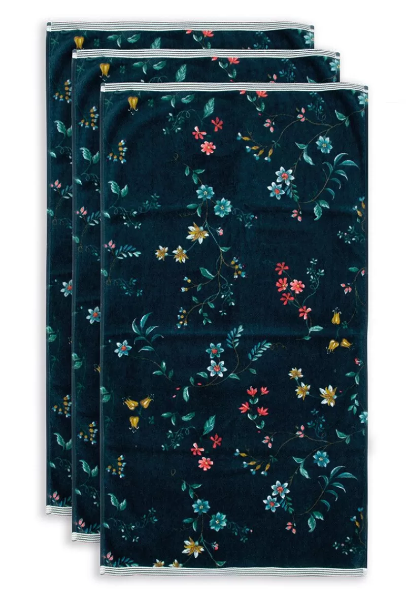 Best Sale Pip Studio Badhanddoek Set/3 Les Fleurs Donker 55X100 Cm Blauw