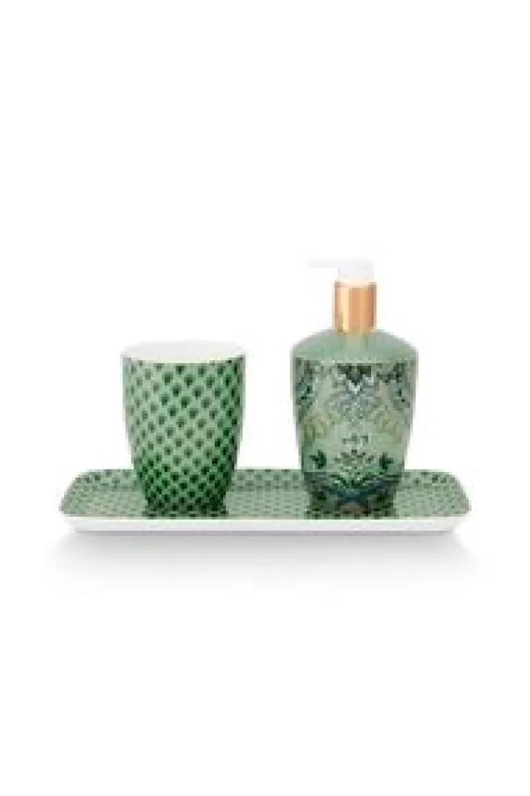 Zeeppompjes-Pip Studio Badkamer Accessoires Set/3 Kyoto Festival Groen