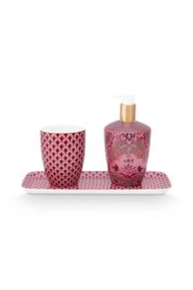 Zeeppompjes-Pip Studio Badkamer Accessoires Set/3 Kyoto Festival Donker Roze