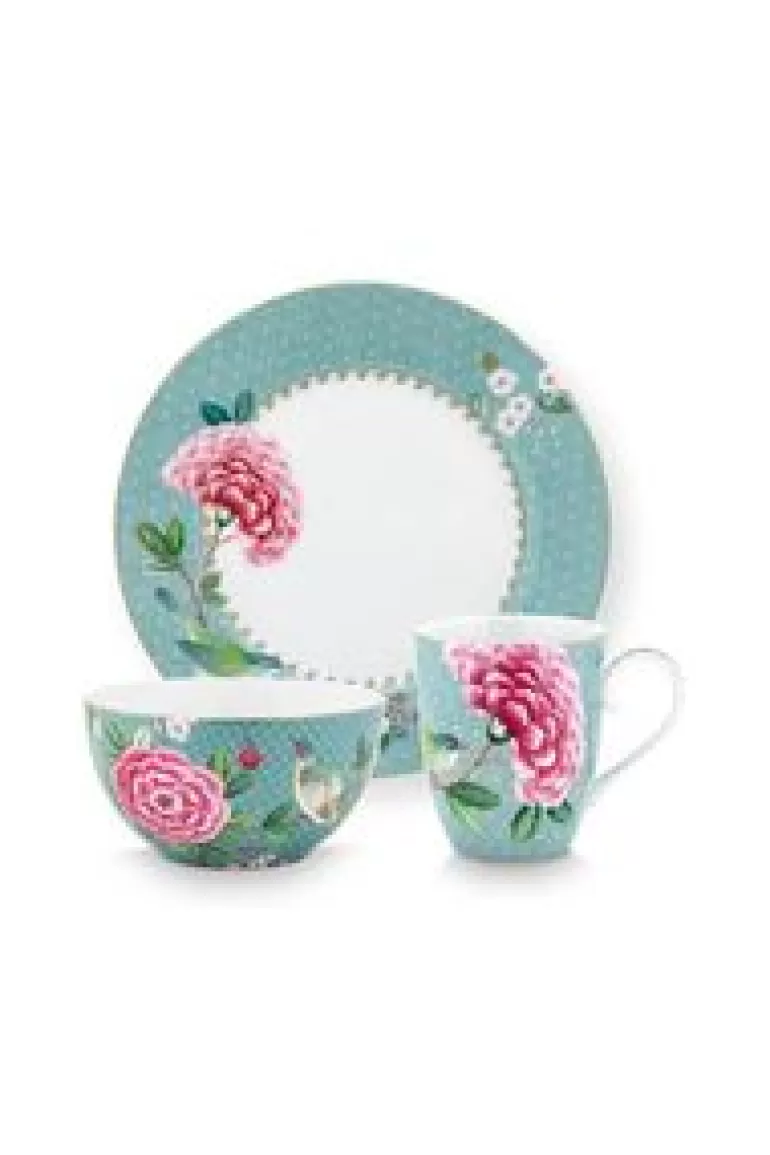 Sets Porseleinen Sets-Pip Studio Blushing Birds Ontbijt Set/3 Blue Blauw