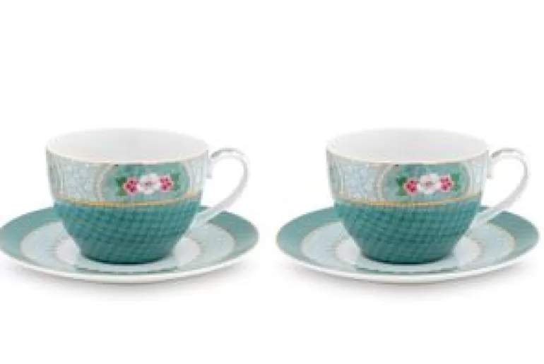 Kop/Schotel-Pip Studio Blushing Birds Set/2 Cappuccino Kop & Schotel Blauw