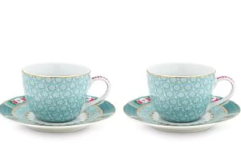 Kop/Schotel-Pip Studio Blushing Birds Set/2 Espresso Kop & Schotel Blauw