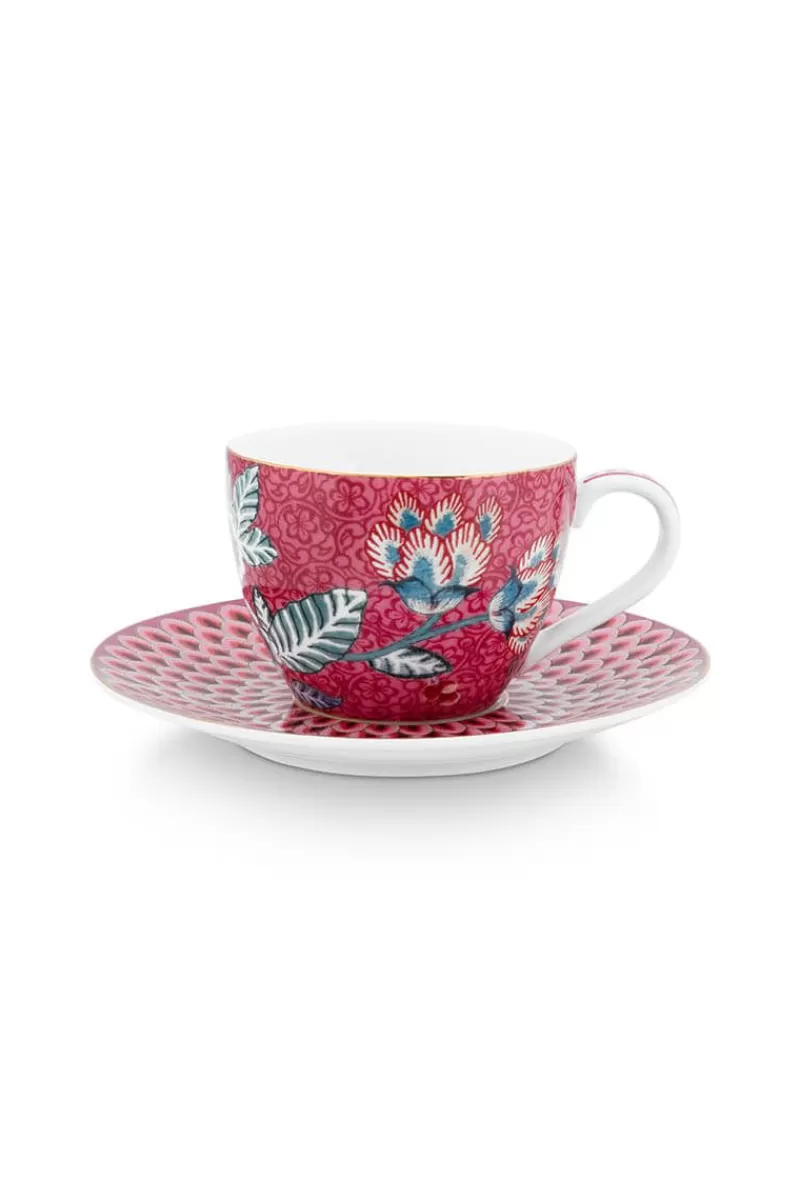 Cheap Pip Studio Flower Festival Espresso Kop & Schotel Donker Roze