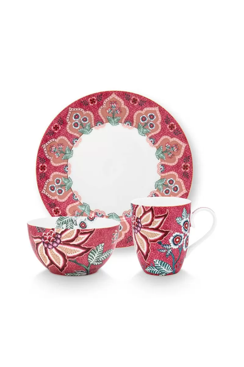 Cheap Pip Studio Flower Festival Ontbijt Set/3 Donker Roze