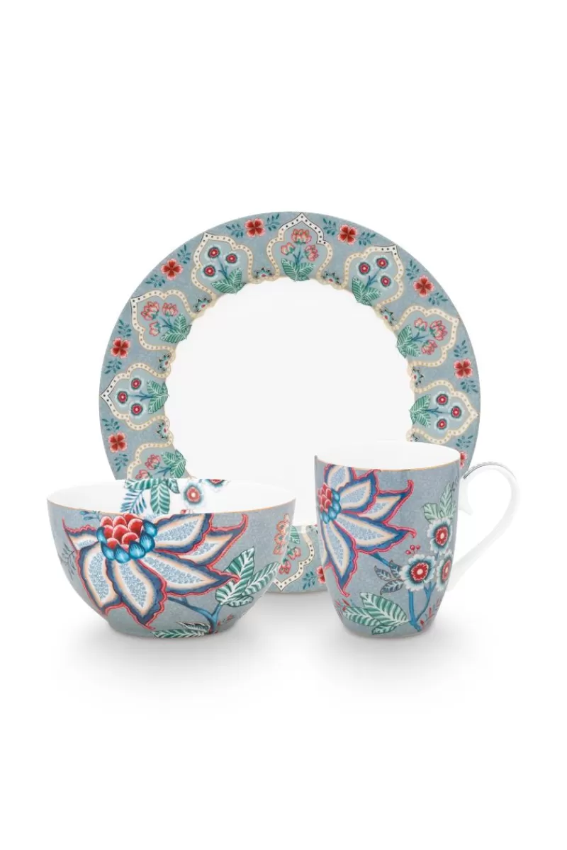 Flash Sale Pip Studio Flower Festival Ontbijt Set/3 Licht Blauw