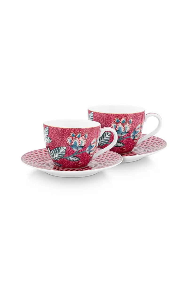 Cheap Pip Studio Flower Festival Set/2 Espresso Kop & Schotel Donker Roze