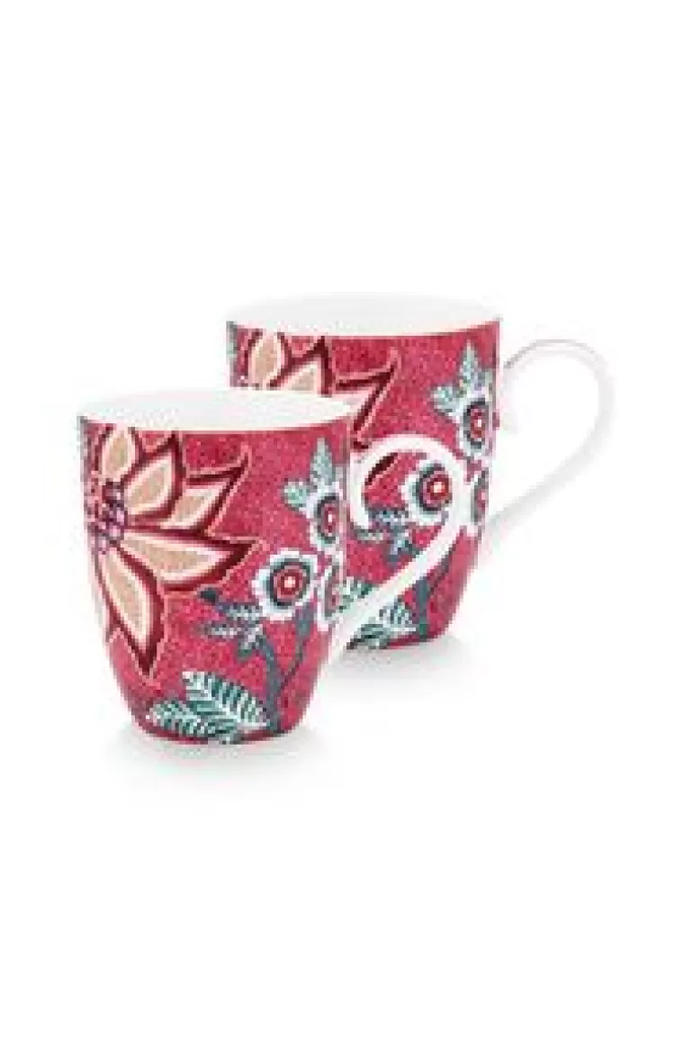 Sets Porseleinen Sets-Pip Studio Flower Festival Set/2 Mokken Groot Donker Roze