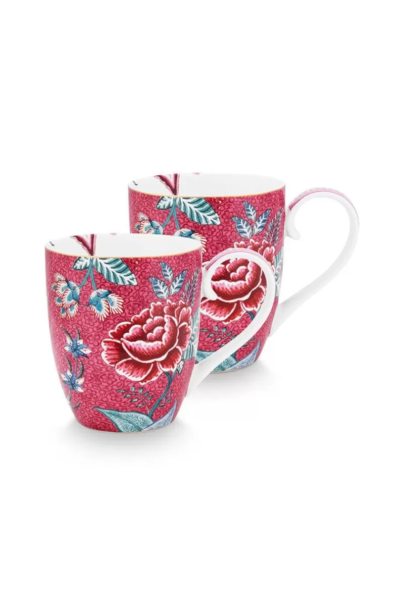 Discount Pip Studio Flower Festival Set/2 Mokken Xl Donker Roze