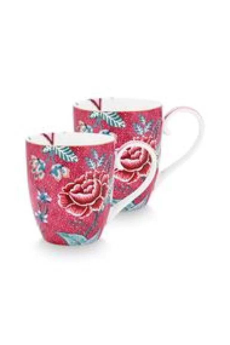 Sets Porseleinen Sets-Pip Studio Flower Festival Set/2 Mokken Xl Donker Roze