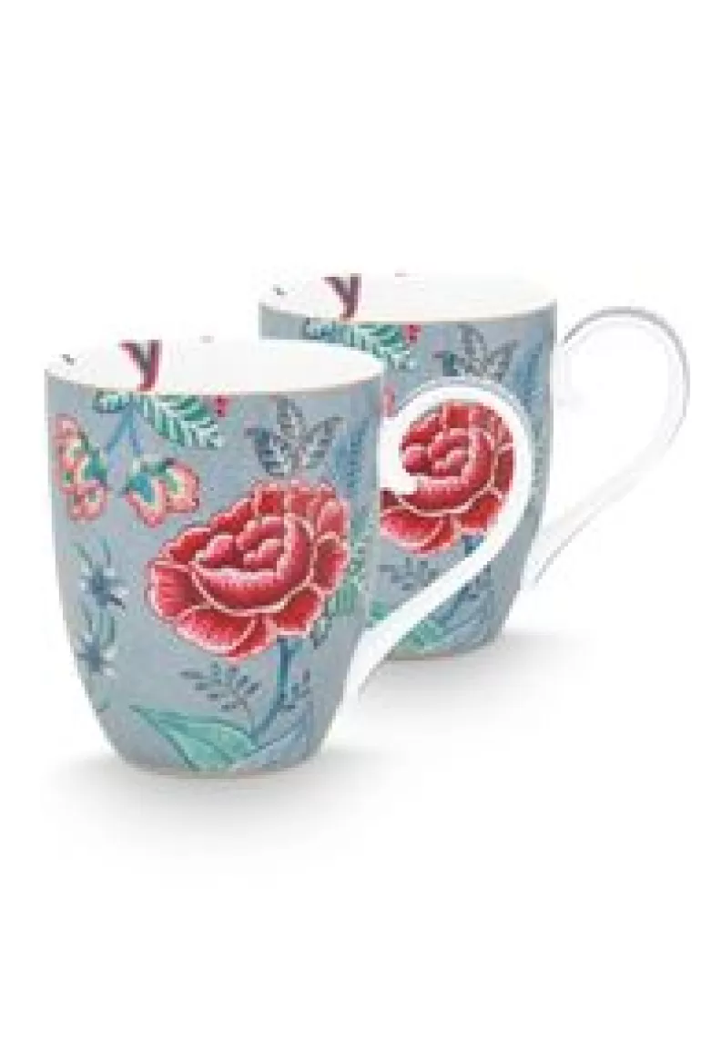 Sets Porseleinen Sets-Pip Studio Flower Festival Set/2 Mokken Xl Licht Blauw