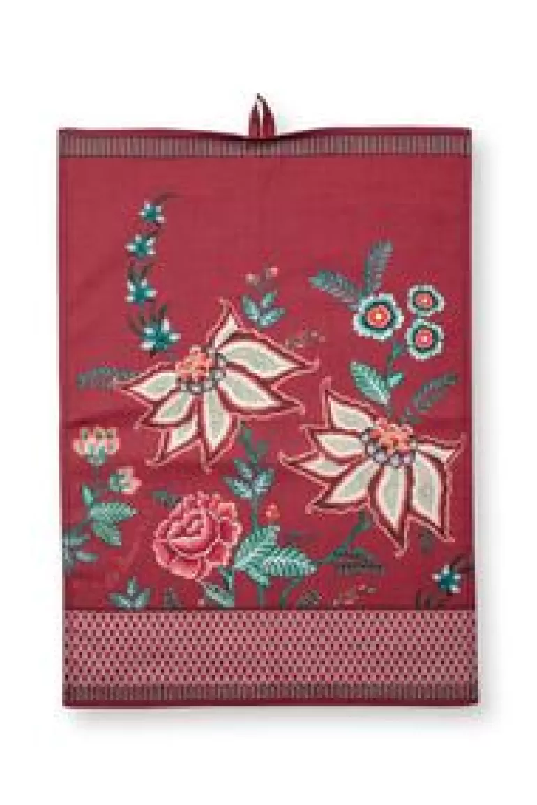 Theedoeken-Pip Studio Flower Festival Tea Towel Dark Pink Roze