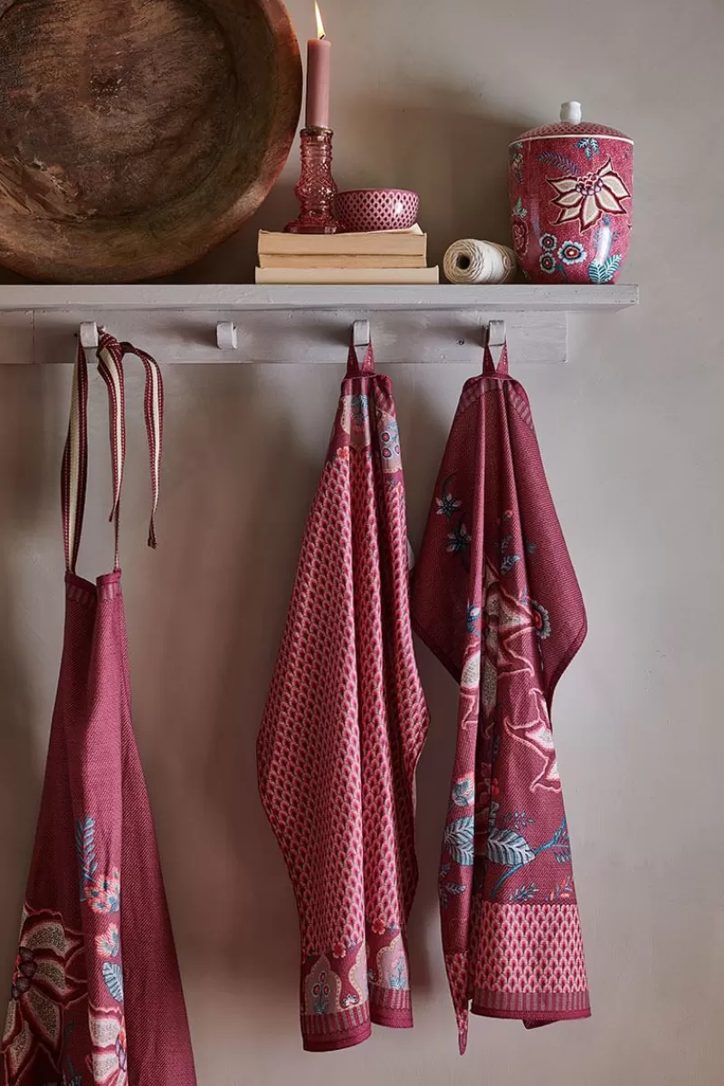 Best Sale Pip Studio Flower Festival Tea Towel Red/Dark Pink