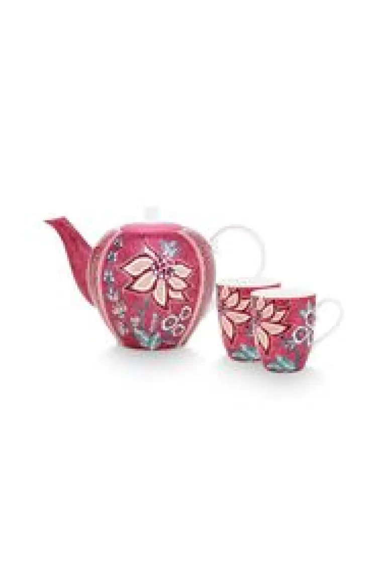 Sets Porseleinen Sets-Pip Studio Flower Festival Thee Set/3 Groot Donker Roze