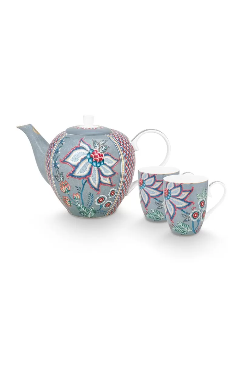 Cheap Pip Studio Flower Festival Thee Set/3 Groot Licht Blauw