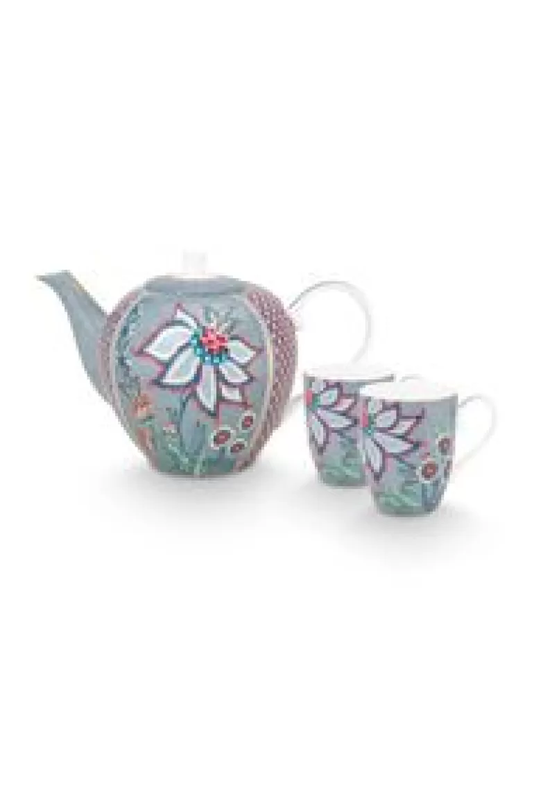 Sets Porseleinen Sets-Pip Studio Flower Festival Thee Set/3 Groot Licht Blauw