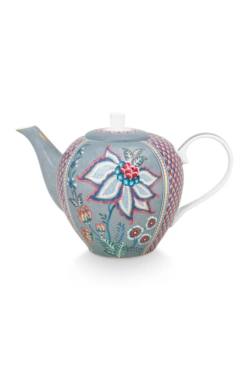 Store Pip Studio Flower Festival Theepot Groot Licht Blauw