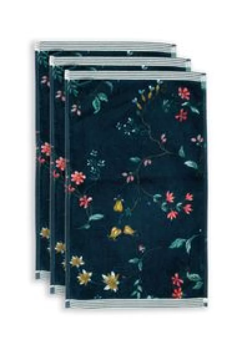 Gastendoekjes-Pip Studio Gastendoek Set/3 Les Fleurs Donker 30X50 Cm Blauw