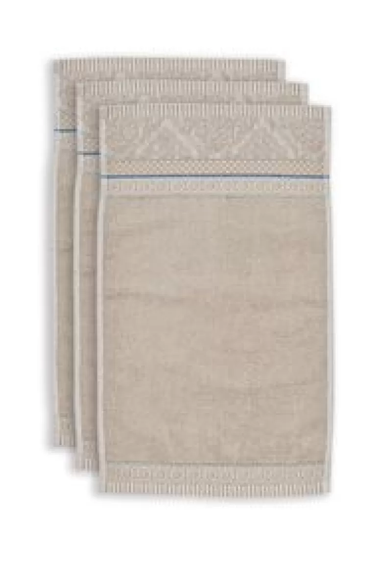 Gastendoekjes-Pip Studio Gastendoek Set/3 Soft Zellige 30X50 Cm Khaki