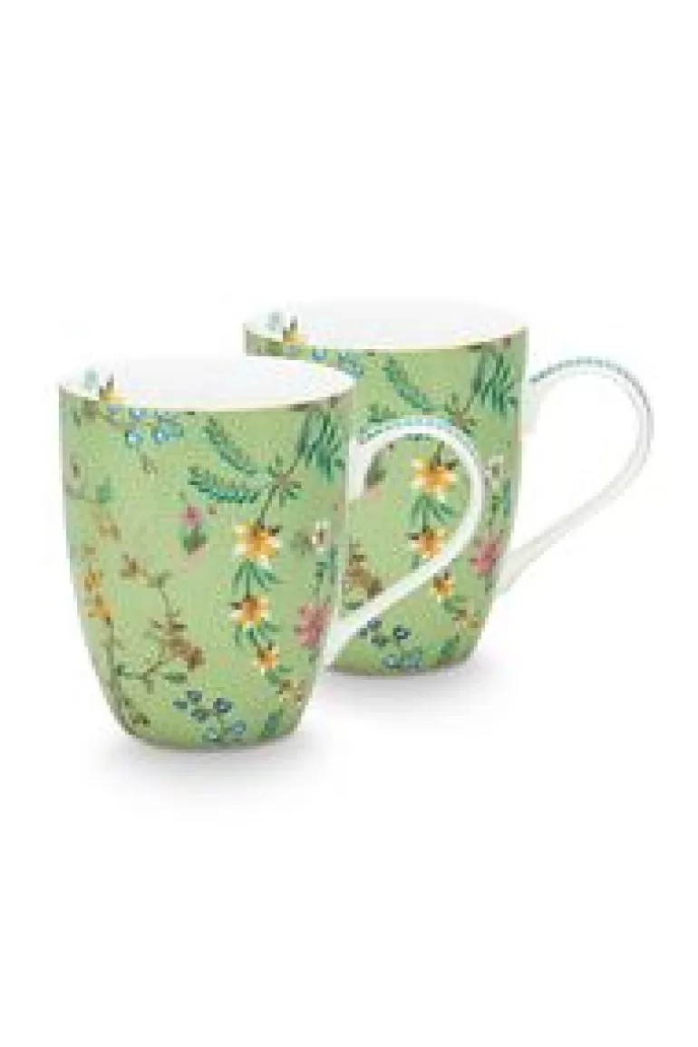 Sets Porseleinen Sets-Pip Studio Jolie Set/2 Mokken Groot Bloemen Groen