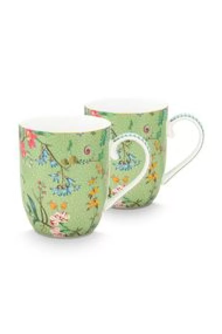 Koffiemokken-Pip Studio Jolie Set/2 Mokken Klein Bloemen Groen