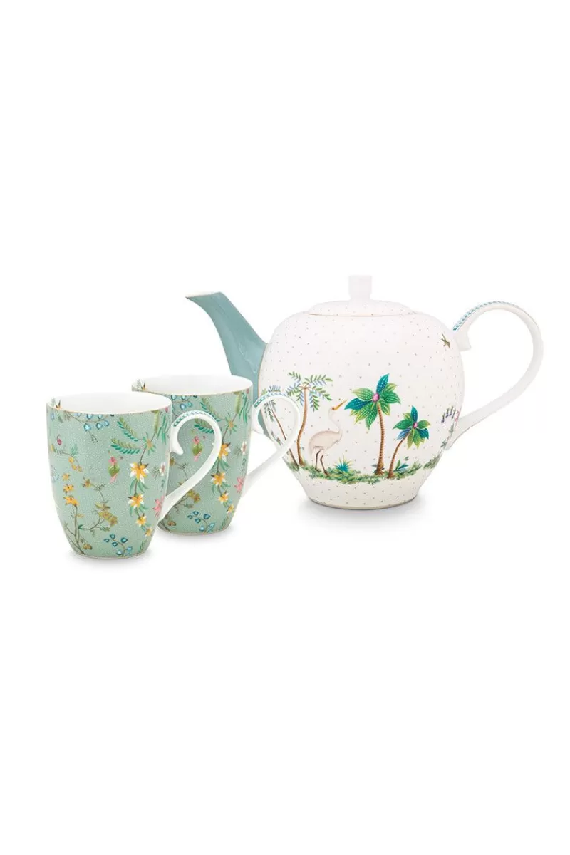 Discount Pip Studio Jolie Set/3 Thee Set Groot Flowers Blauw