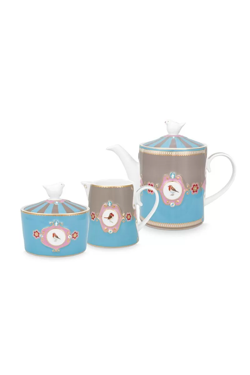 Cheap Pip Studio Love Birds Thee Set/3 Blauw/Khaki Multi