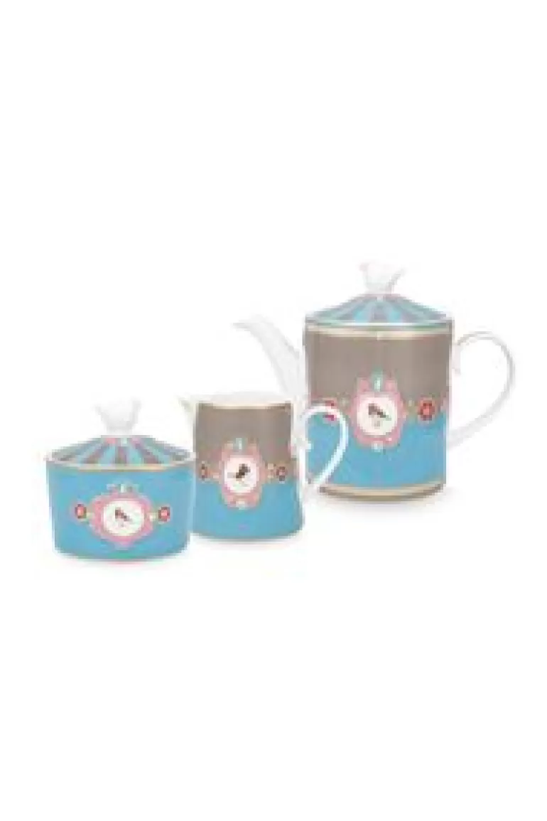 Sets Porseleinen Sets-Pip Studio Love Birds Thee Set/3 Blauw/Khaki Multi