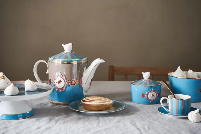 Sets Porseleinen Sets-Pip Studio Love Birds Thee Set/3 Blauw/Khaki Multi