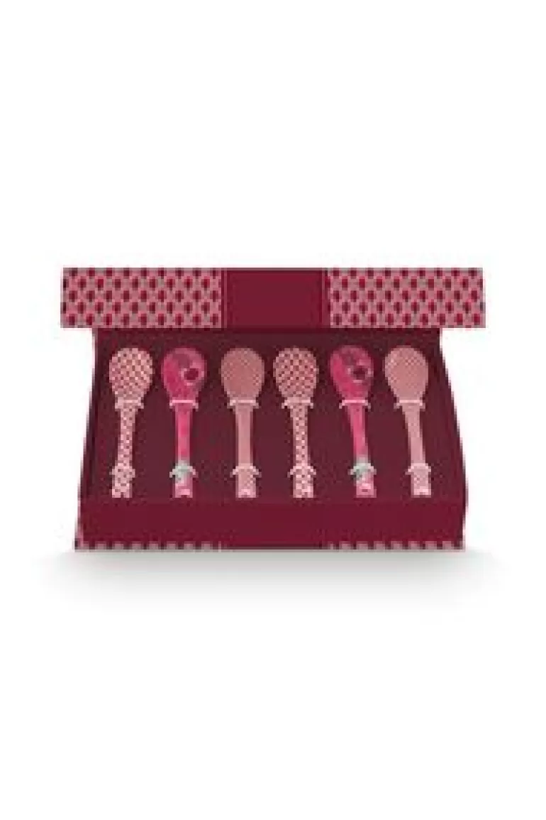 Sets Porseleinen Sets-Pip Studio Oriental Flower Festival Set/6 Theelepels Donker Roze