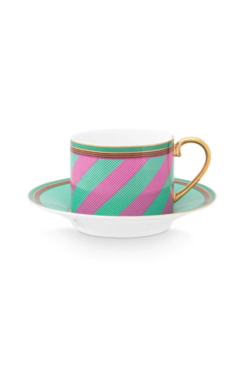 Cheap Pip Studio Pip Chique Stripes Cappuccino Kop & Schotel Roze/Groen