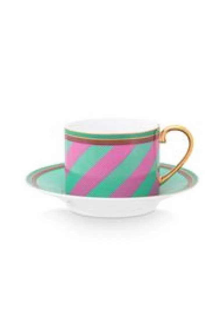 Kop/Schotel-Pip Studio Pip Chique Stripes Cappuccino Kop & Schotel Roze/Groen