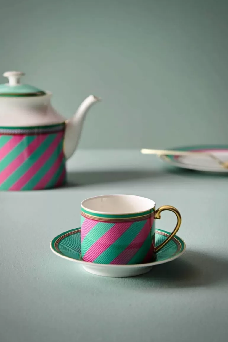 Kop/Schotel-Pip Studio Pip Chique Stripes Cappuccino Kop & Schotel Roze/Groen