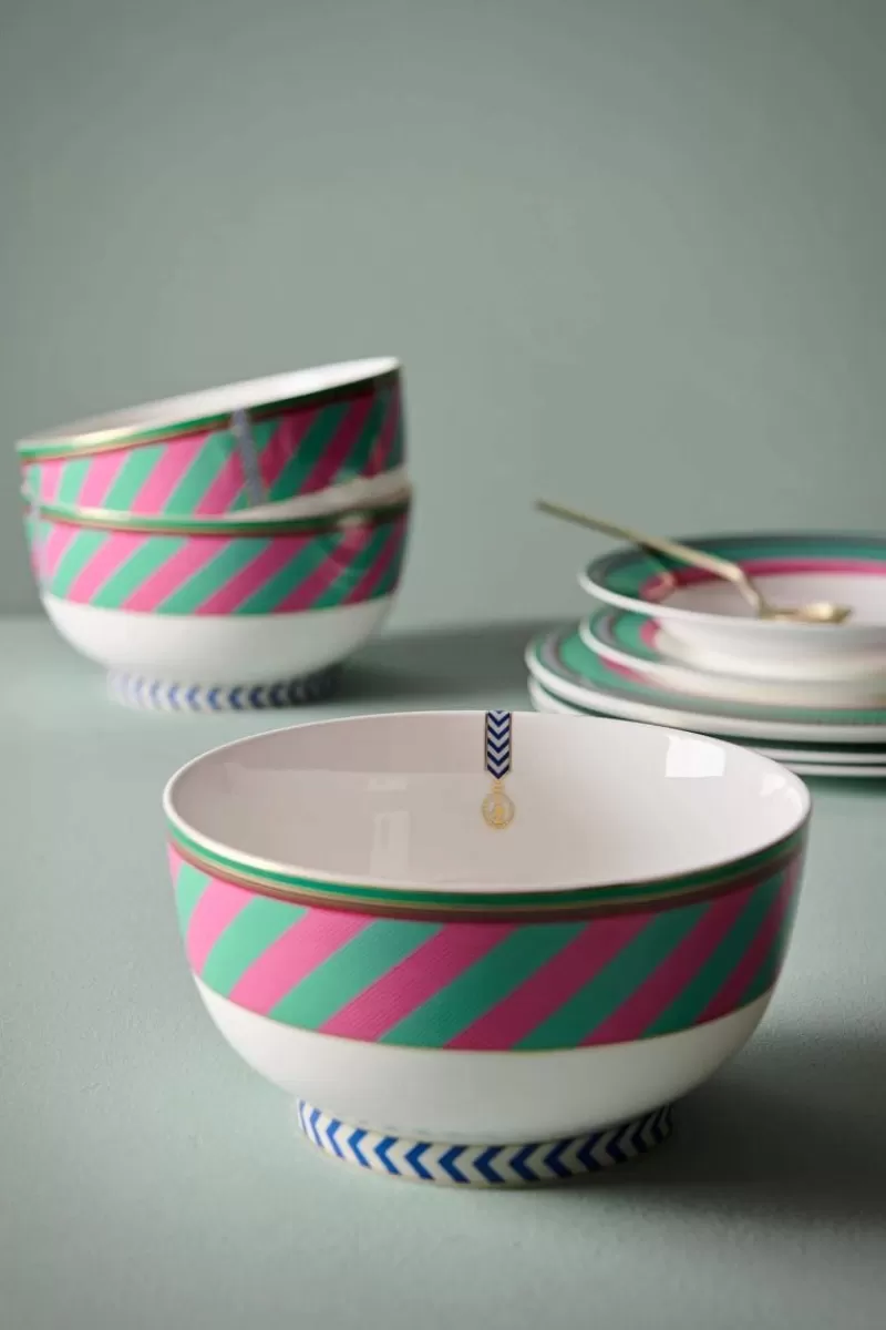 Outlet Pip Studio Pip Chique Stripes Kom Roze/Groen 20.5Cm