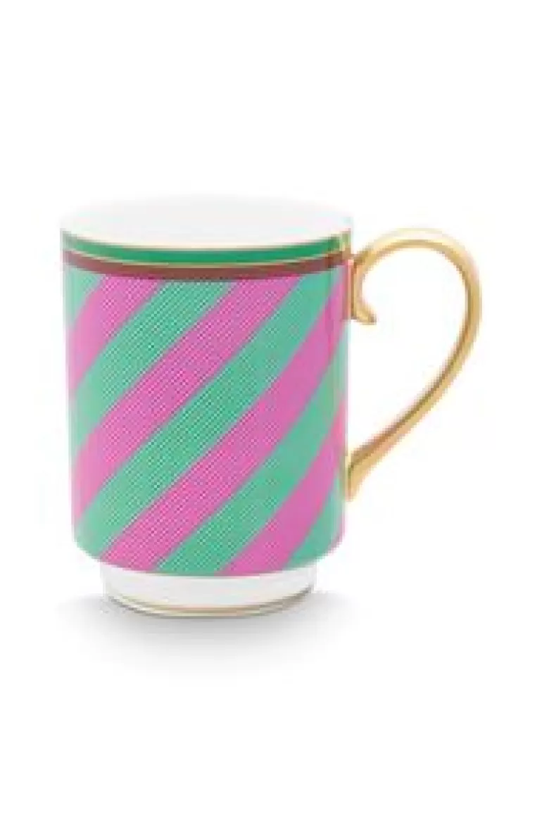 Theemokken-Pip Studio Pip Chique Stripes Mok Groot Roze/Groen 350Ml