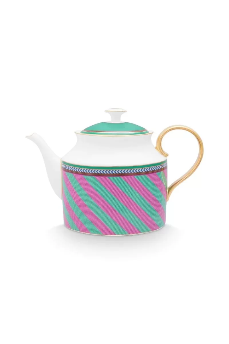 Outlet Pip Studio Pip Chique Stripes Theepot Groot Roze/Groen