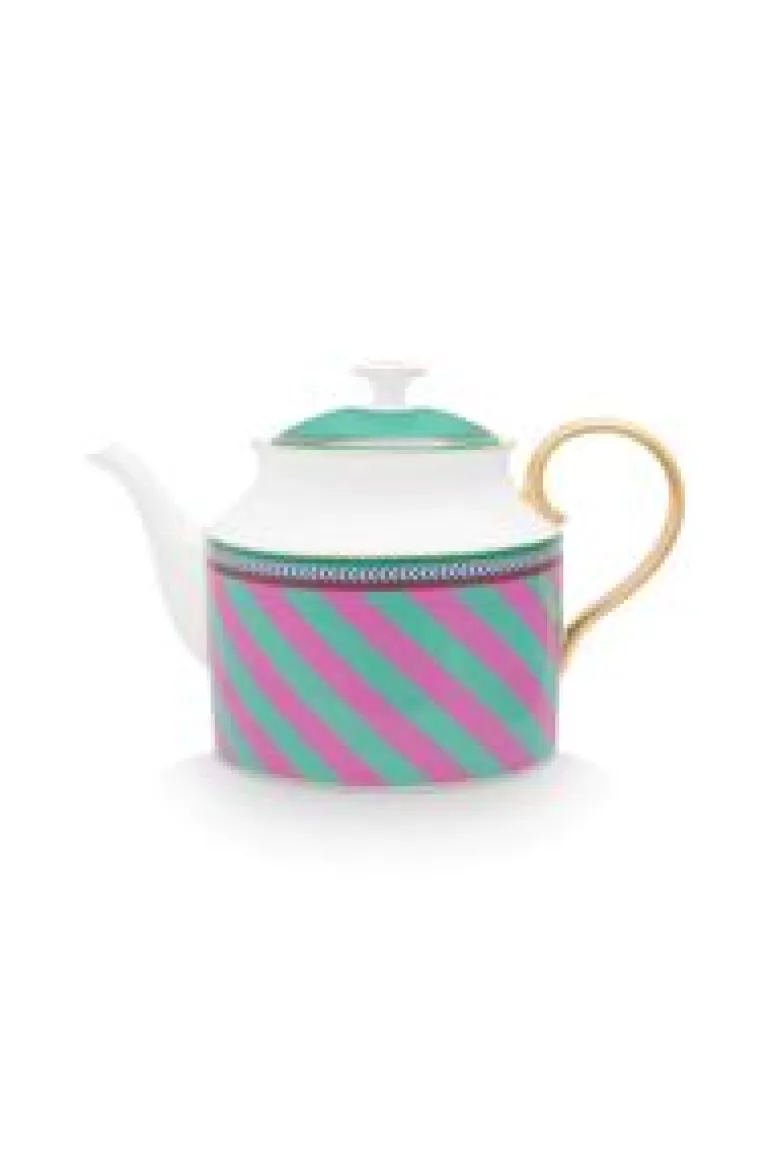 Theepotten-Pip Studio Pip Chique Stripes Theepot Groot Roze/Groen