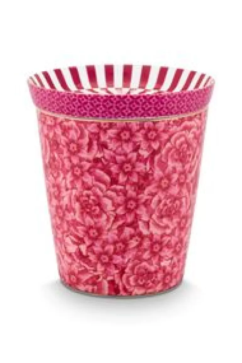 Theemokken-Pip Studio Royal Stripes Mok Bloemen & Theetip Donker Roze