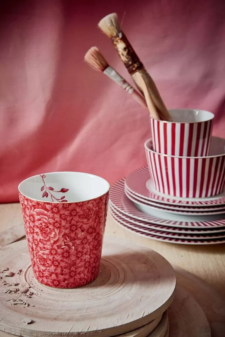 Koffiemokken-Pip Studio Royal Stripes Mok Bloemen Donkerroze