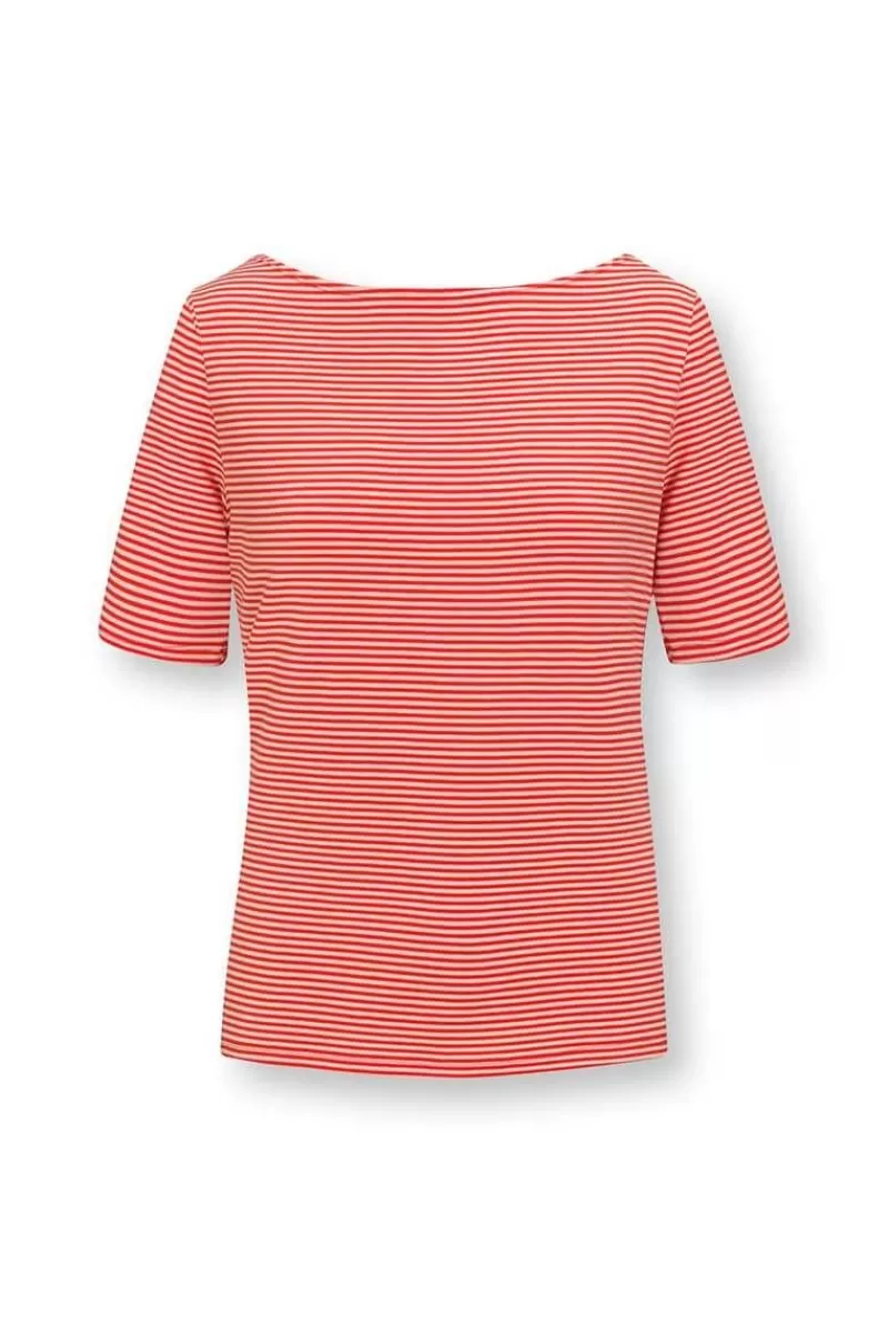 Sale Pip Studio Top Korte Mouw Little Sumo Stripe Koraal Rood