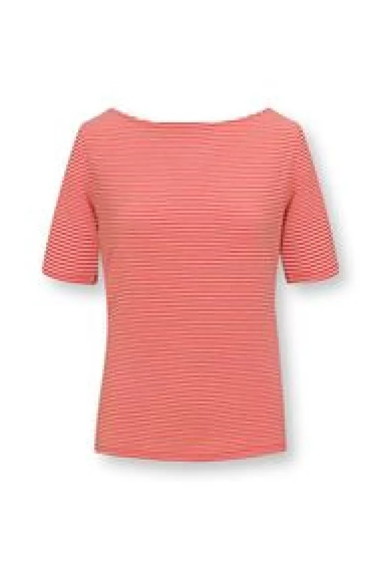 T-Shirts-Pip Studio Top Korte Mouw Little Sumo Stripe Koraal Rood