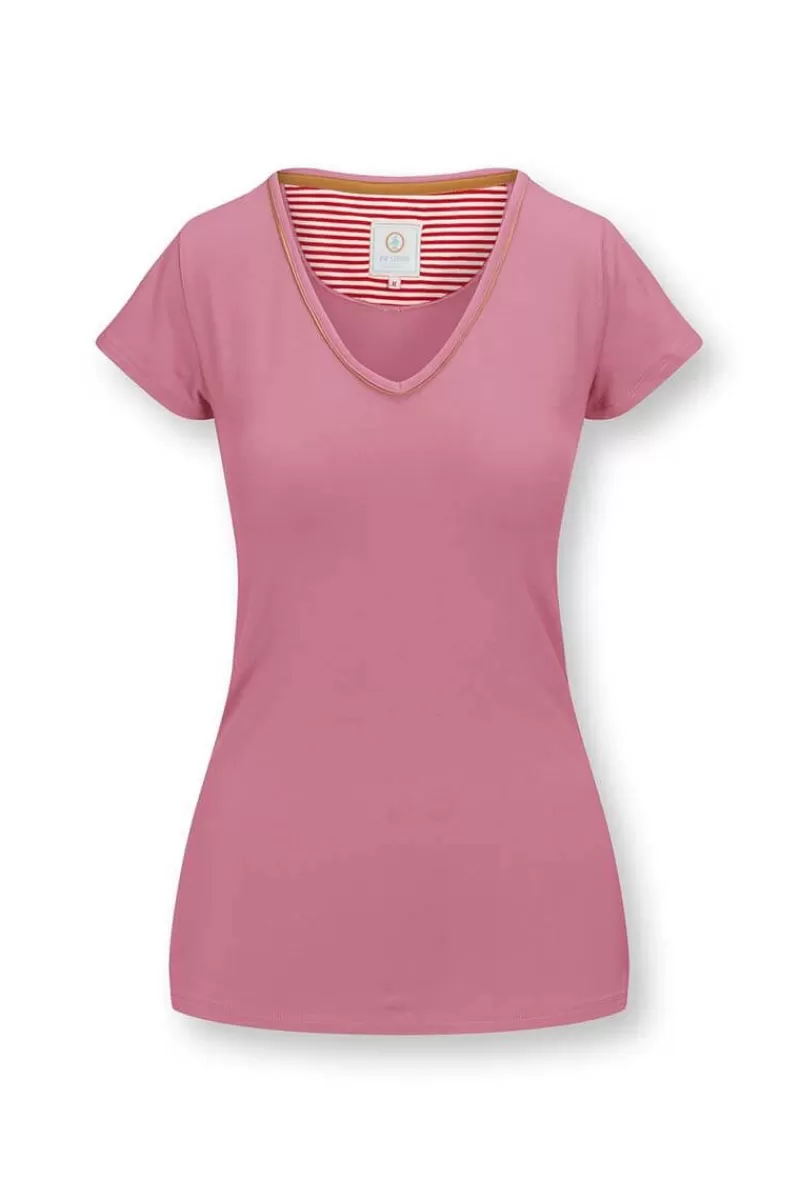 Outlet Pip Studio Top Korte Mouw Solid Roze