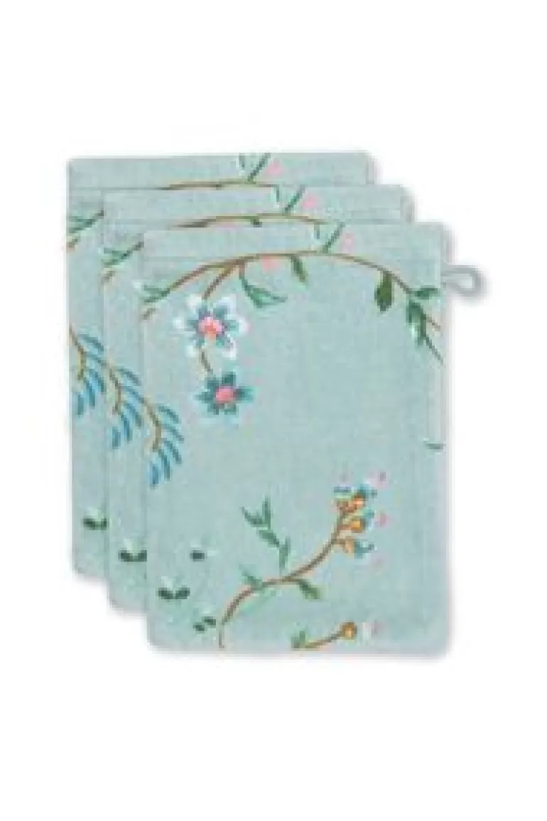 Washandjes-Pip Studio Washandje Set/3 Les Fleurs 16X22 Cm Blauw