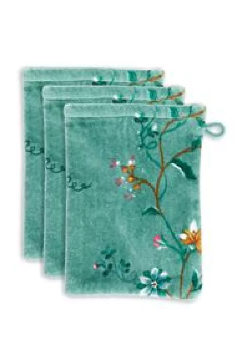 Washandjes-Pip Studio Washandje Set/3 Les Fleurs 16X22 Cm Groen