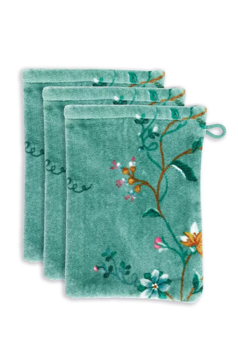 Hot Pip Studio Washandje Set/3 Les Fleurs 16X22 Cm Groen