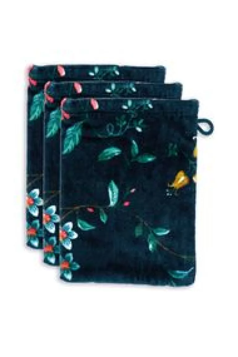 Washandjes-Pip Studio Washandje Set/3 Les Fleurs Donker 16X22 Cm Blauw