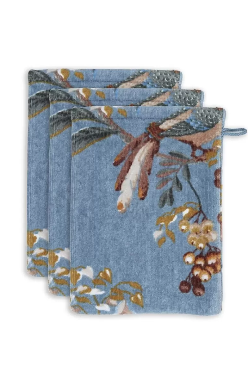 Discount Pip Studio Washandje Set/3 Secret Garden 16X22Cm Blauw