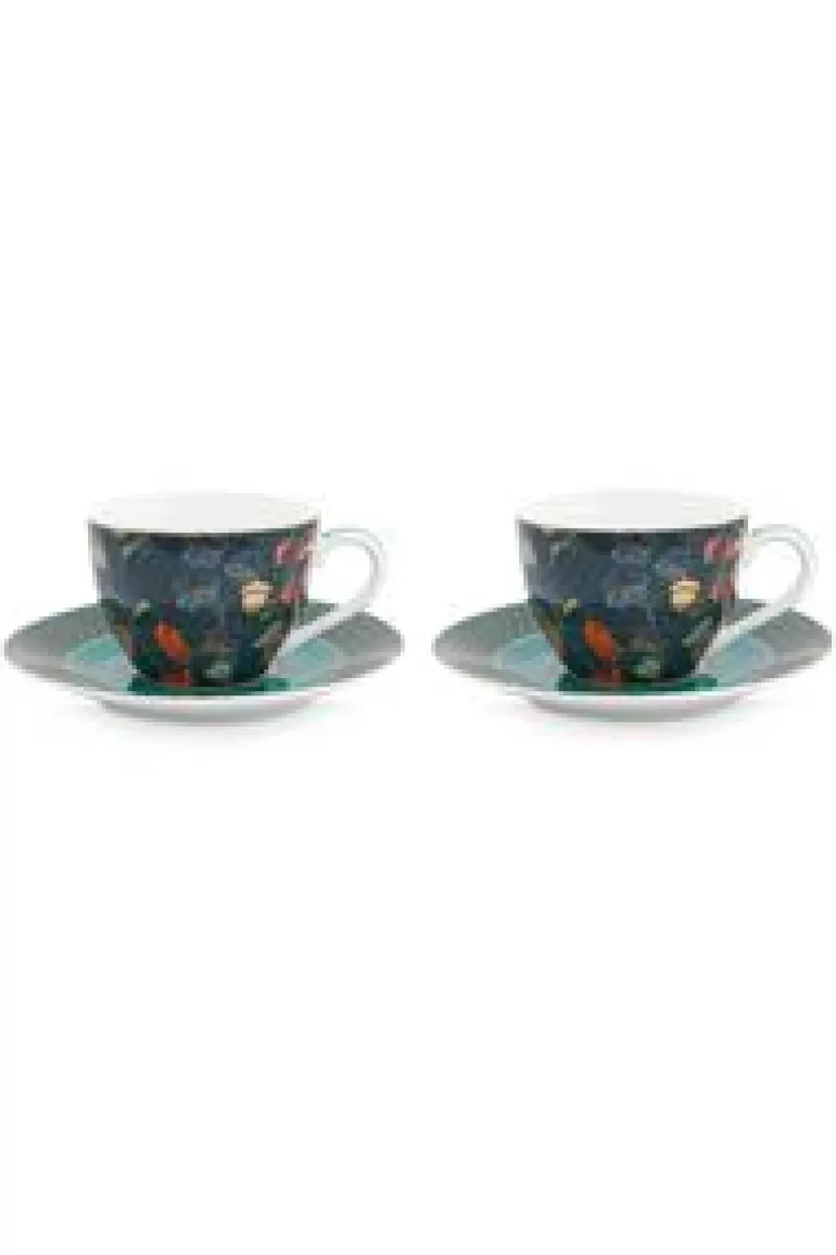 Kop/Schotel-Pip Studio Winter Wonderland Set/2 Espresso Kop & Schotel Donkerblauw